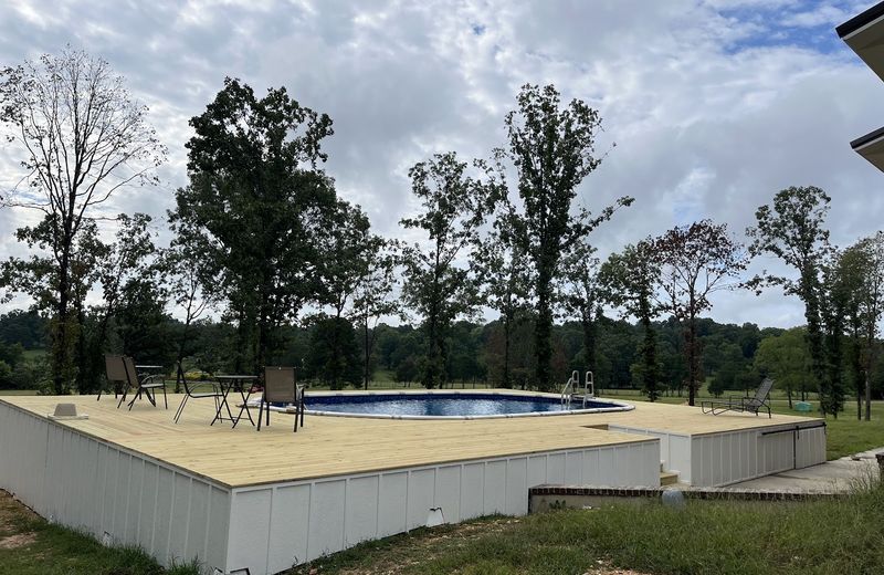 A pool deck and surround under construction